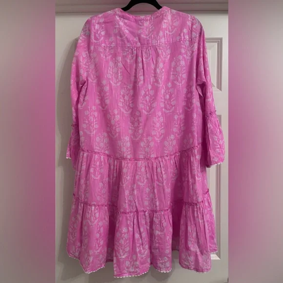 Juliet Dunn Orchid Small Flower Lurex Flared Sleeve Dress